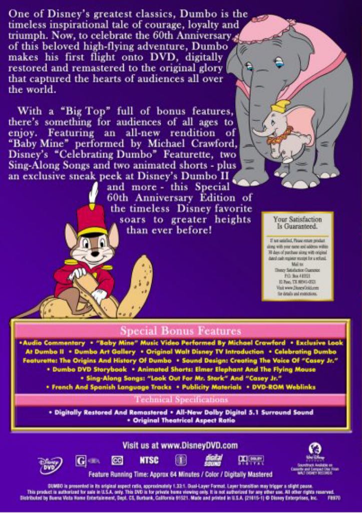 Dumbo DVD movie collectible [Barcode 5017188815970] - Main Image 2