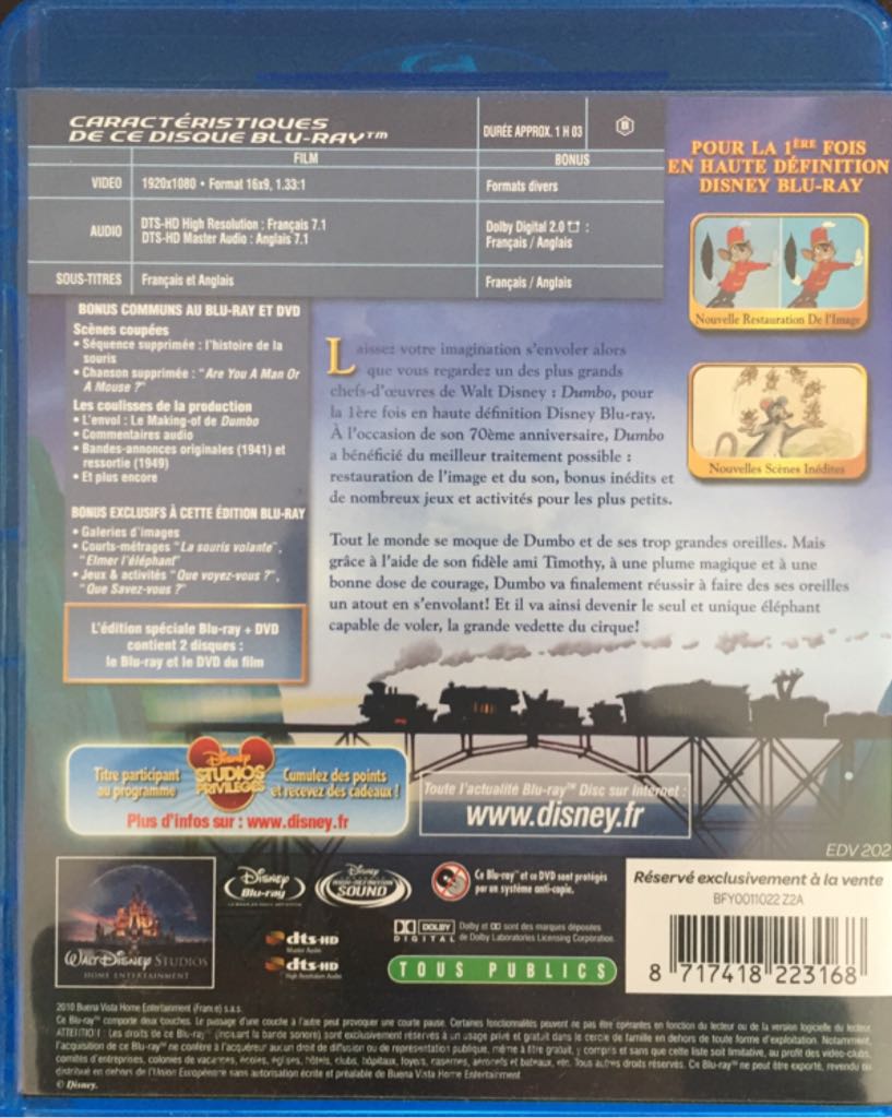 Dumbo Blu-ray movie collectible [Barcode 8717418223168] - Main Image 2