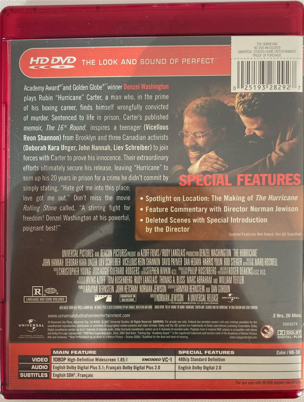 Hurricane, The HD DVD movie collectible [Barcode 025193282927] - Main Image 2