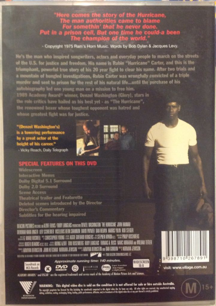 Hurricane (with Ali) DVD movie collectible [Barcode 9398710267891] - Main Image 2