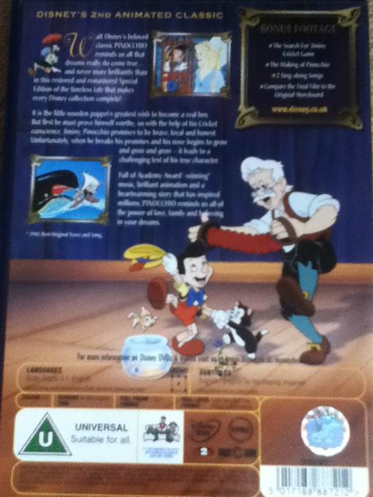Pinocchio DVD movie collectible [Barcode 5017188887212] - Main Image 2