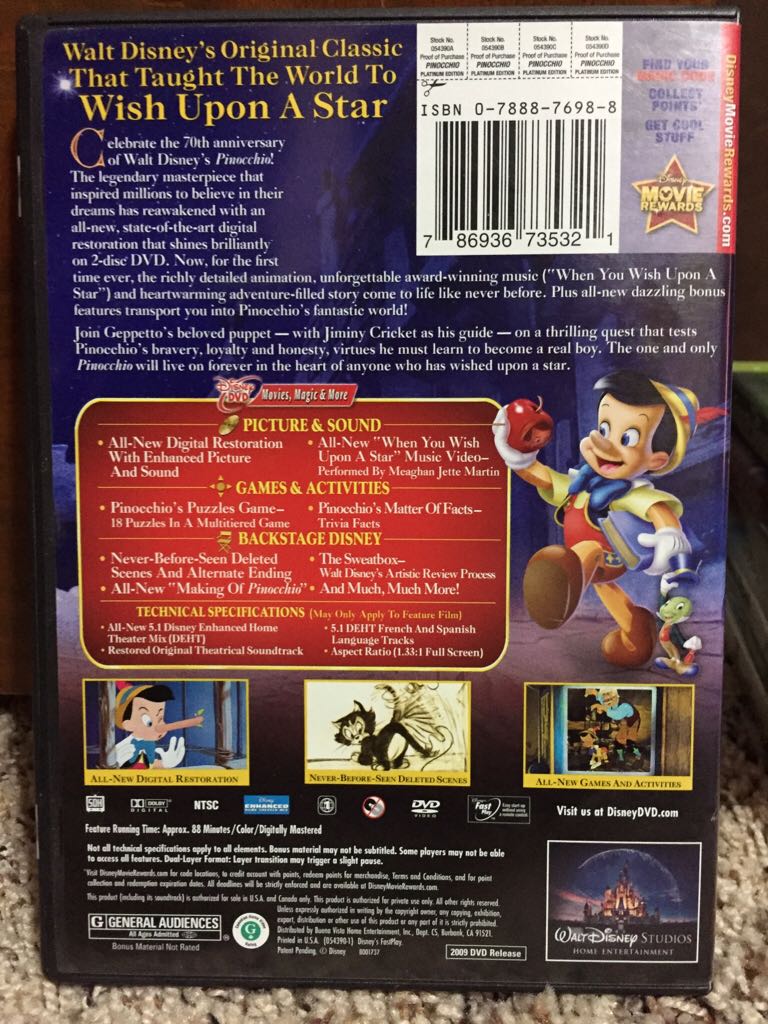 Pinocchio (1940) DVD movie collectible [Barcode 786936735321] - Main Image 2