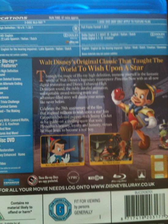 Pinocchio Blu-ray movie collectible [Barcode 8717418203177] - Main Image 2
