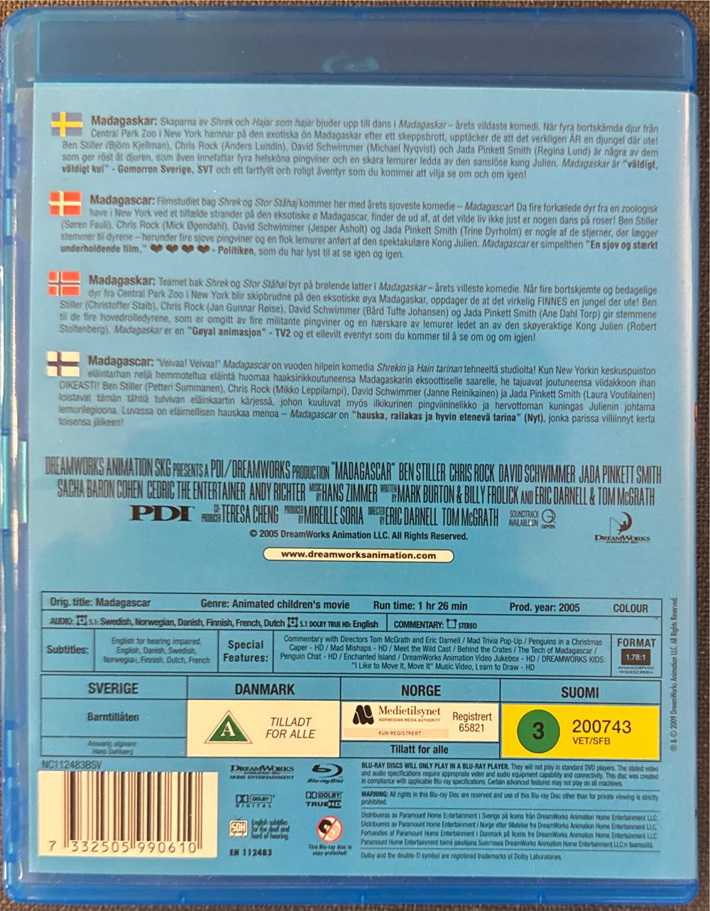 Madagascar Blu-ray movie collectible [Barcode 7332505990610] - Main Image 2