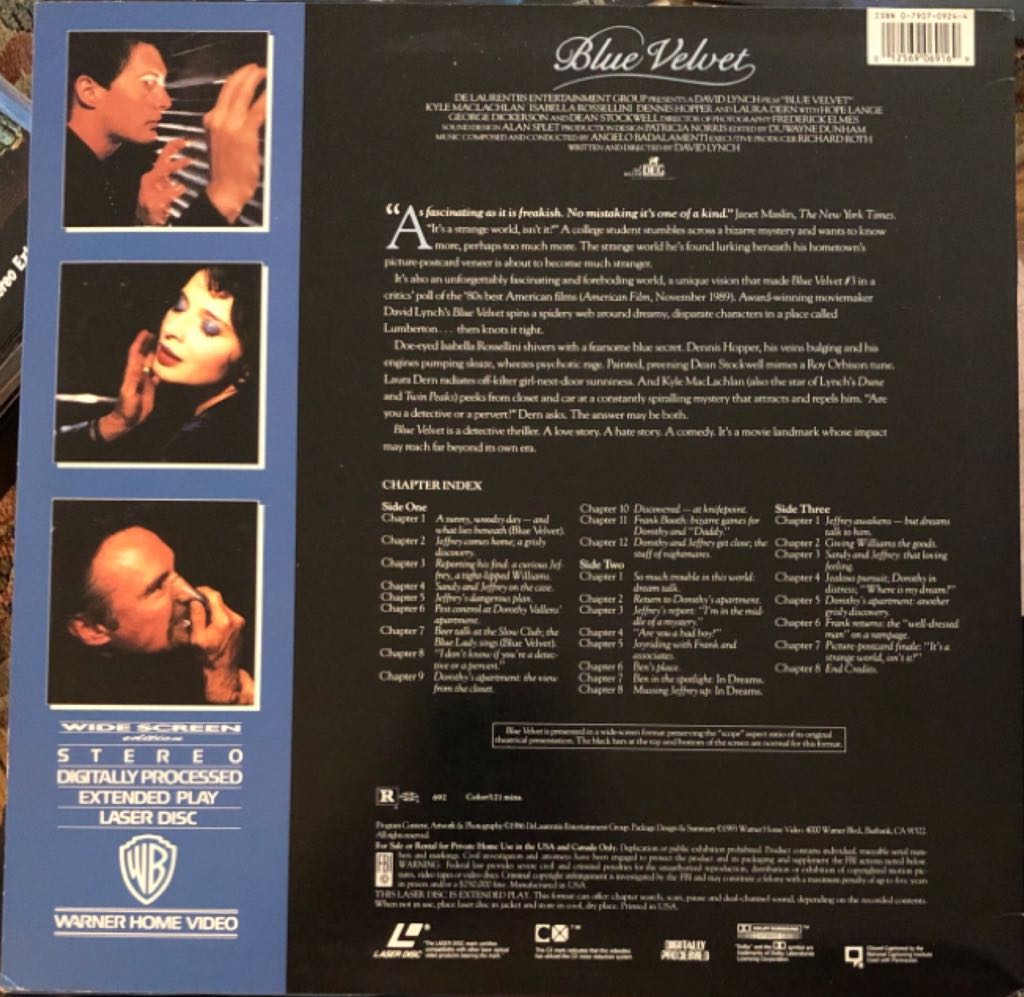 Blue Velvet Laser Disc  Laser Disc movie collectible [Barcode 012569069169] - Main Image 2