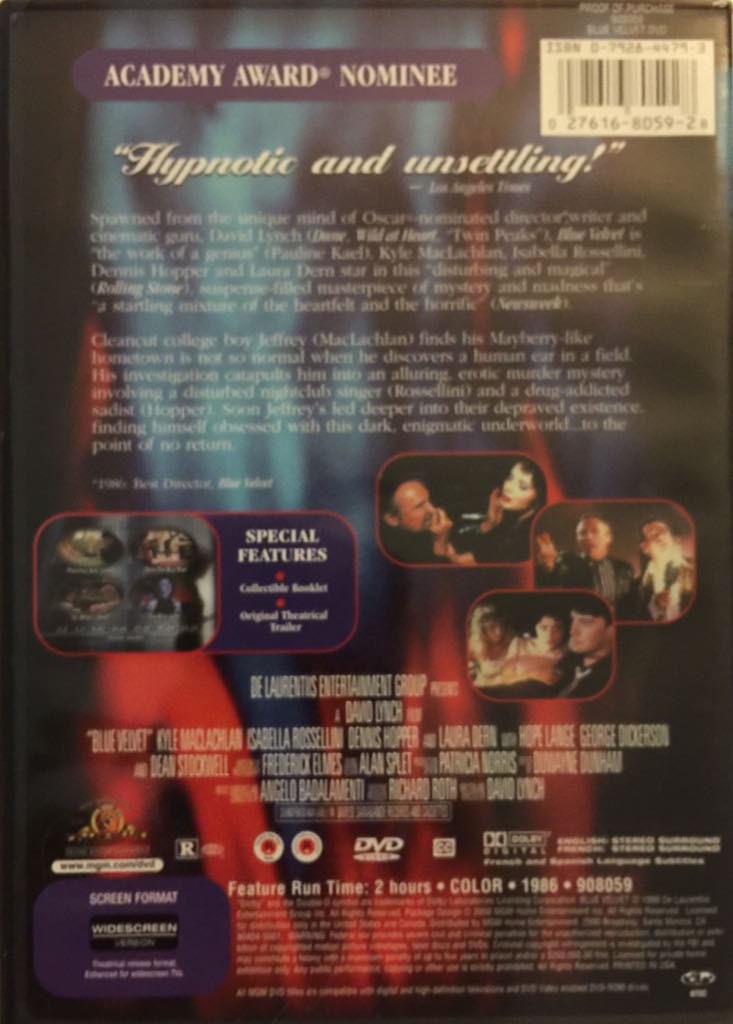 Blue Velvet DVD movie collectible [Barcode 027616805928] - Main Image 2