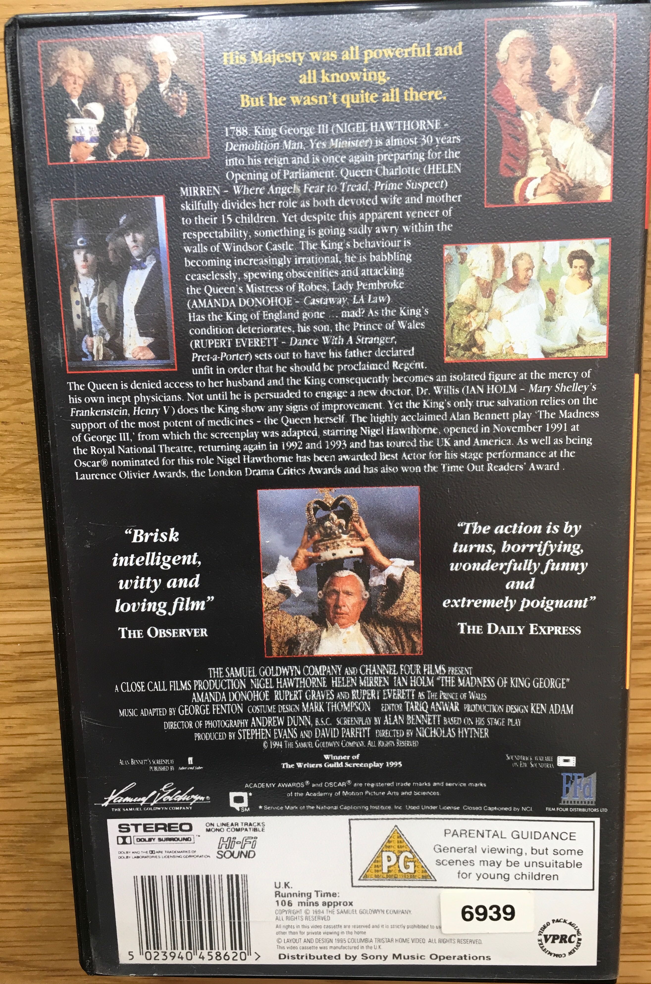 The Madness of King George VHS movie collectible [Barcode 5023940458620] - Main Image 2