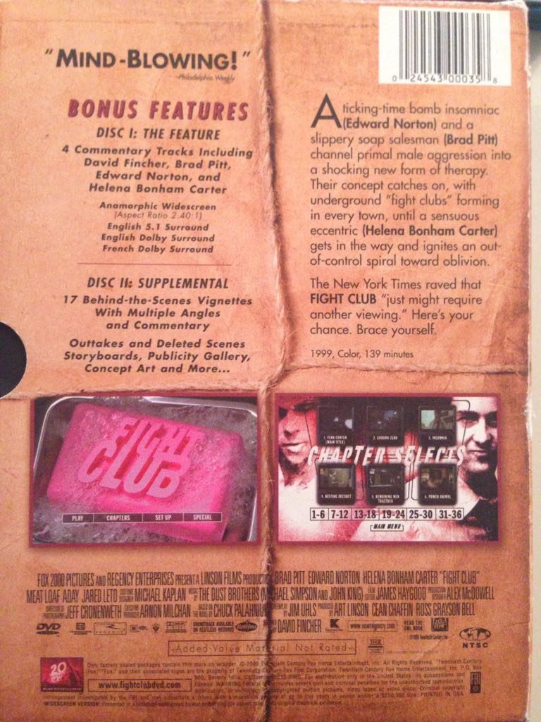Fight Club  DVD movie collectible [Barcode 5039036013307] - Main Image 2