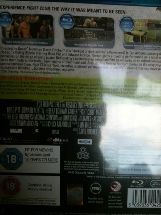 Fight Club Blu-ray movie collectible [Barcode 5039036042505] - Main Image 2