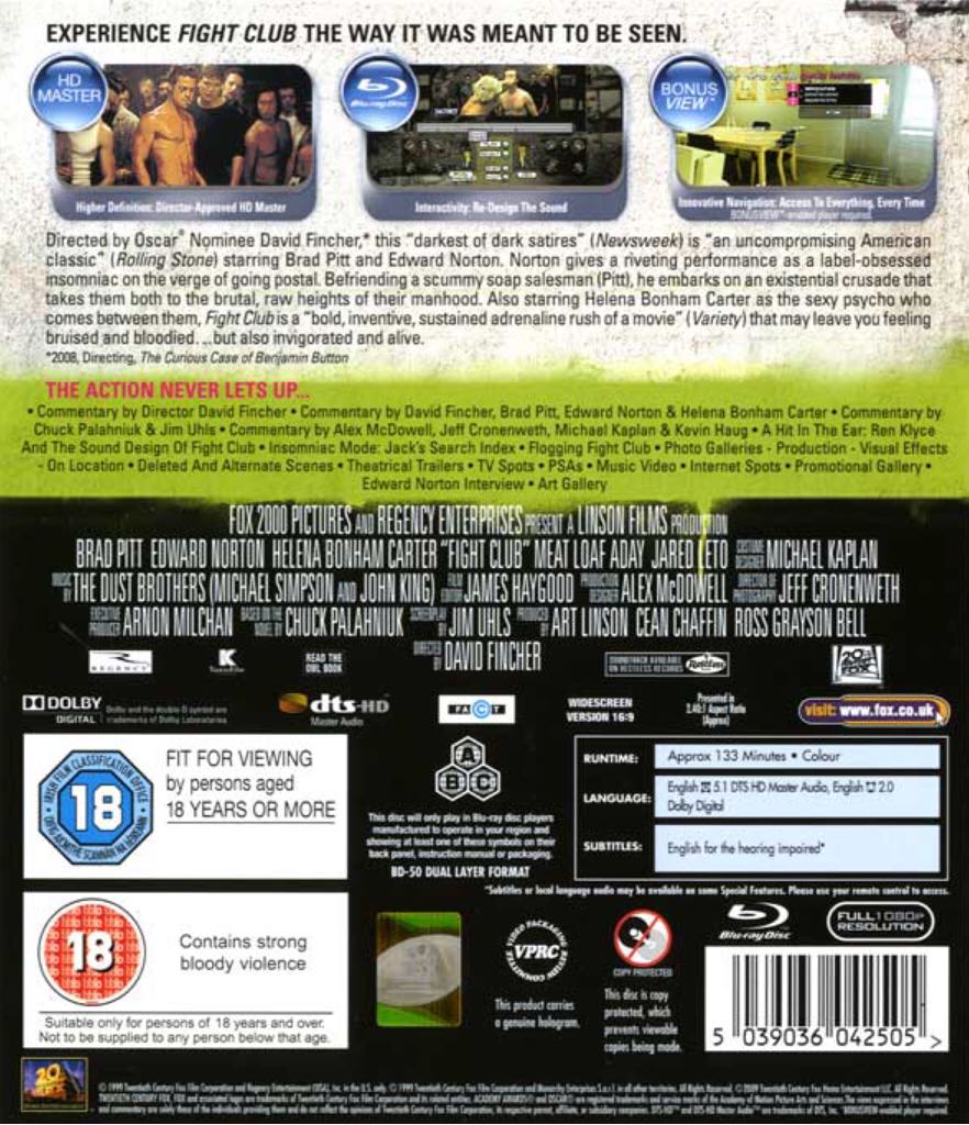 Fight Club Blu-ray movie collectible [Barcode 8010312100789] - Main Image 2