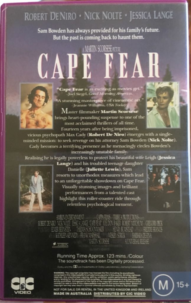 Cape Fear VHS movie collectible [Barcode 096898051439] - Main Image 2
