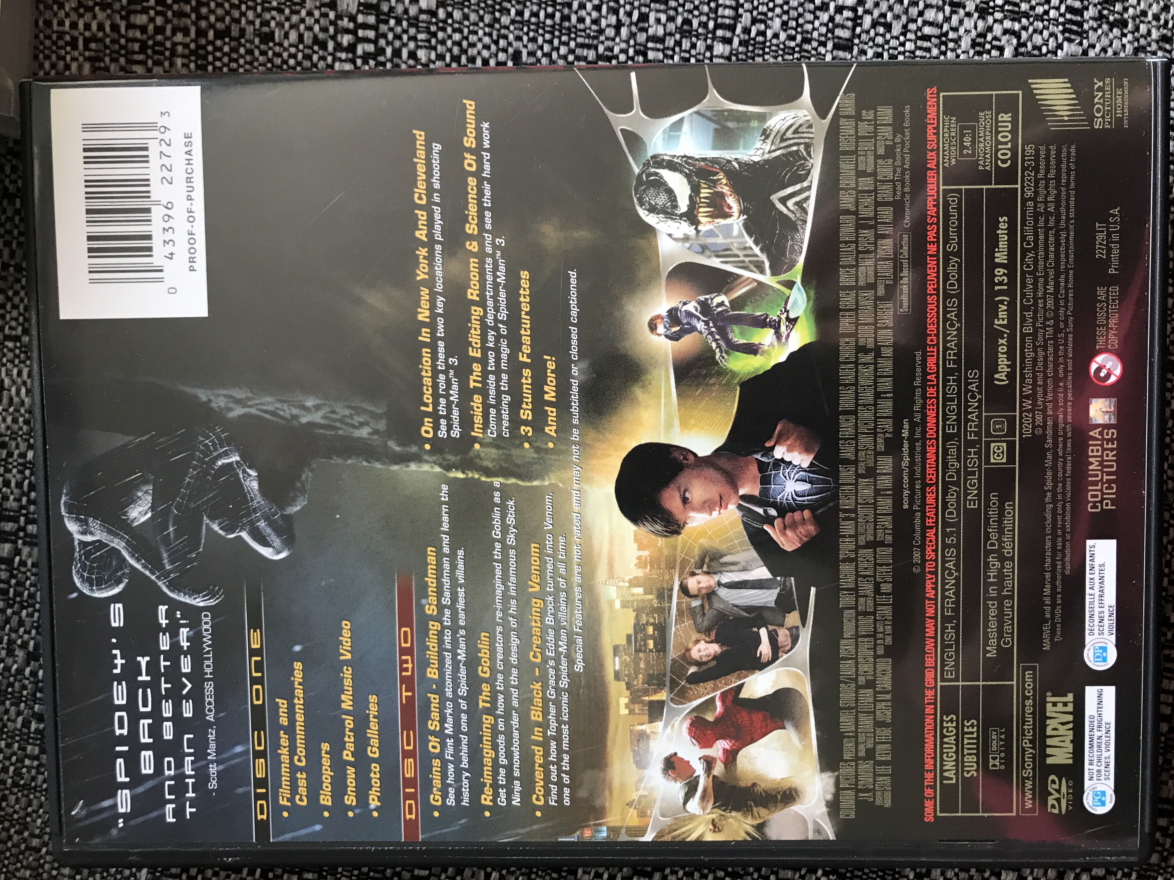 Spider-Man 3 DVD movie collectible [Barcode 043396227293] - Main Image 3