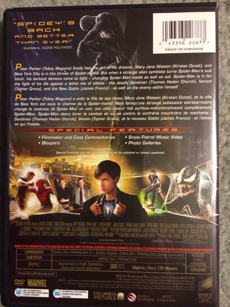 Spider-Man 3 DVD movie collectible [Barcode 5051162293712] - Main Image 2