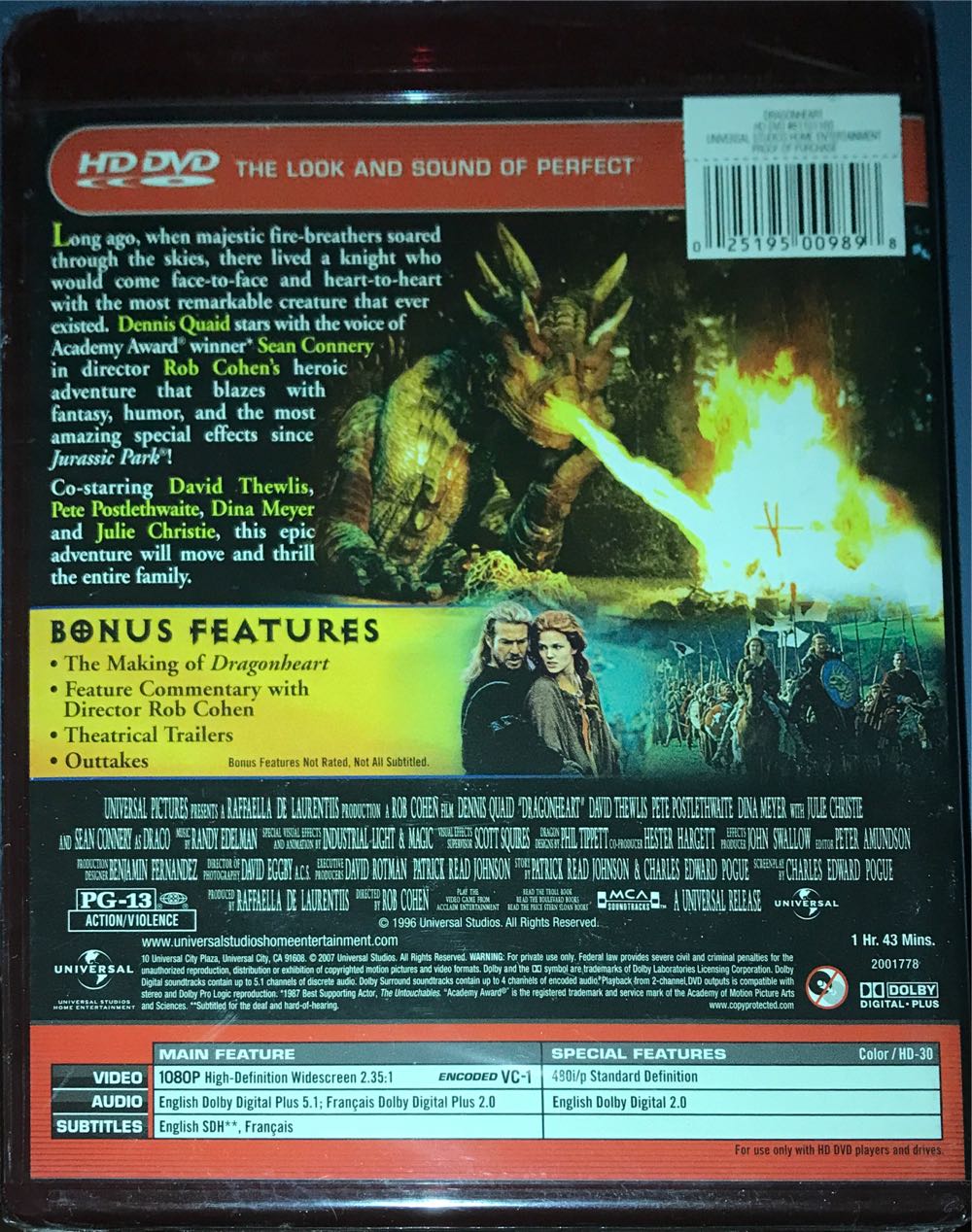 Dragonheart HD DVD movie collectible [Barcode 025195009898] - Main Image 2