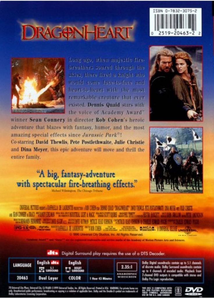 (DVD) Dragonheart 1 DVD movie collectible [Barcode 03282908] - Main Image 2