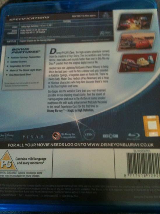 Cars Blu-ray movie collectible [Barcode 8717418129200] - Main Image 2