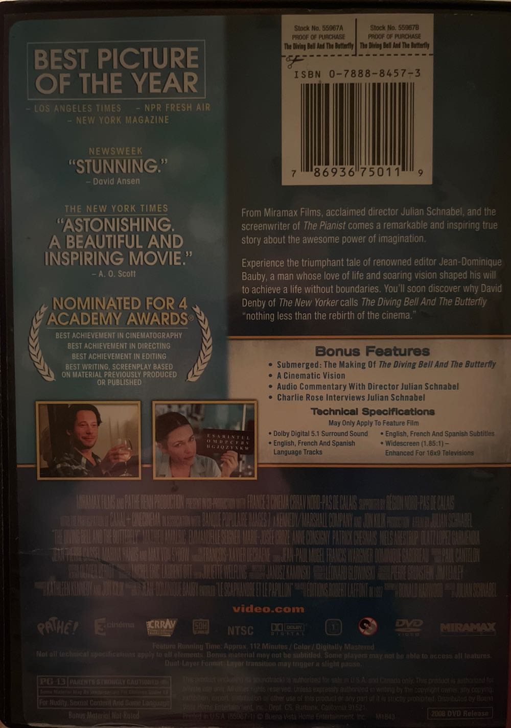 Diving Bell and the Butterfly, The DVD movie collectible [Barcode 786936750119] - Main Image 2