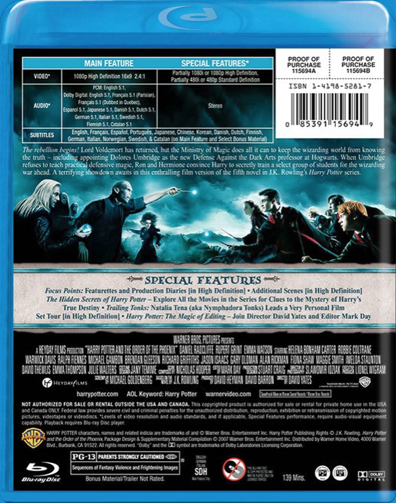 Harry Potter E A Ordem Da Fênix Blu-ray movie collectible [Barcode 7321970156942] - Main Image 2