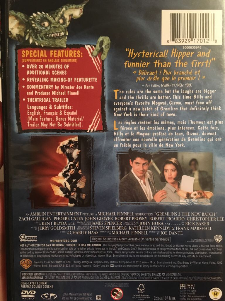 Gremlins 2: The New Batch DVD movie collectible [Barcode 883929170128] - Main Image 2