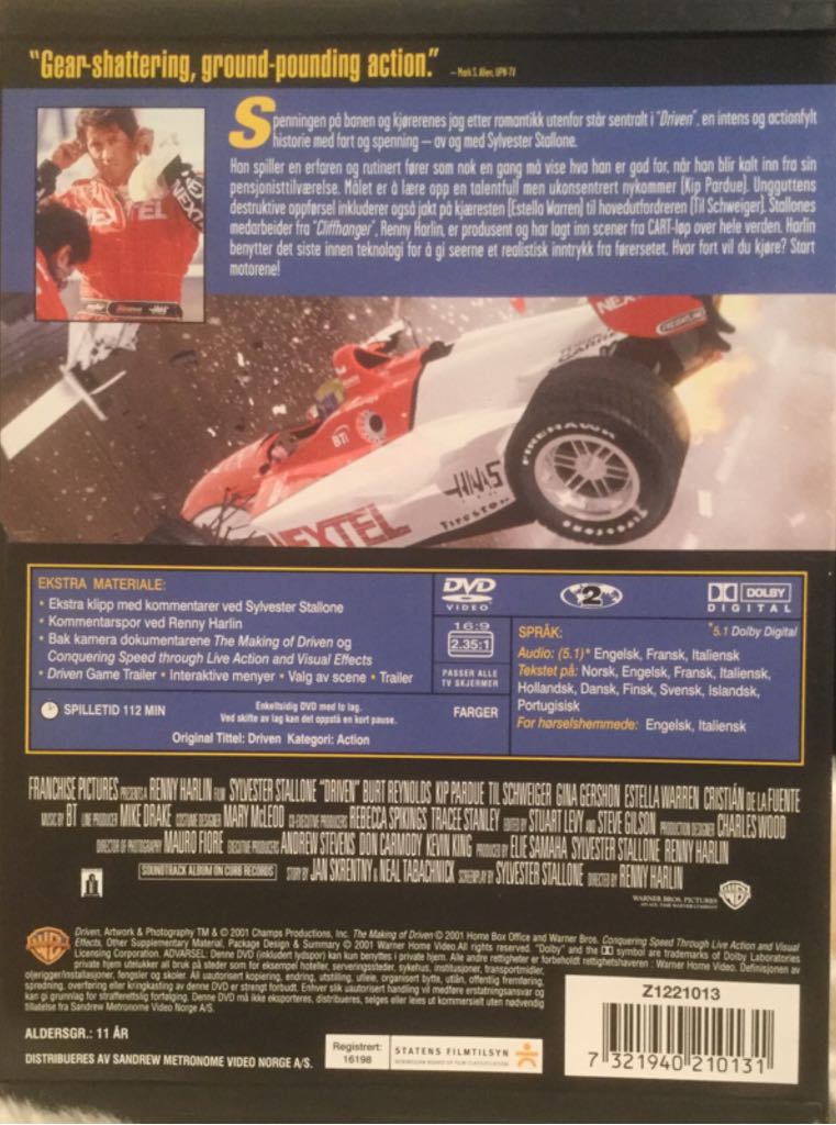 Driven DVD movie collectible [Barcode 7321940210131] - Main Image 2