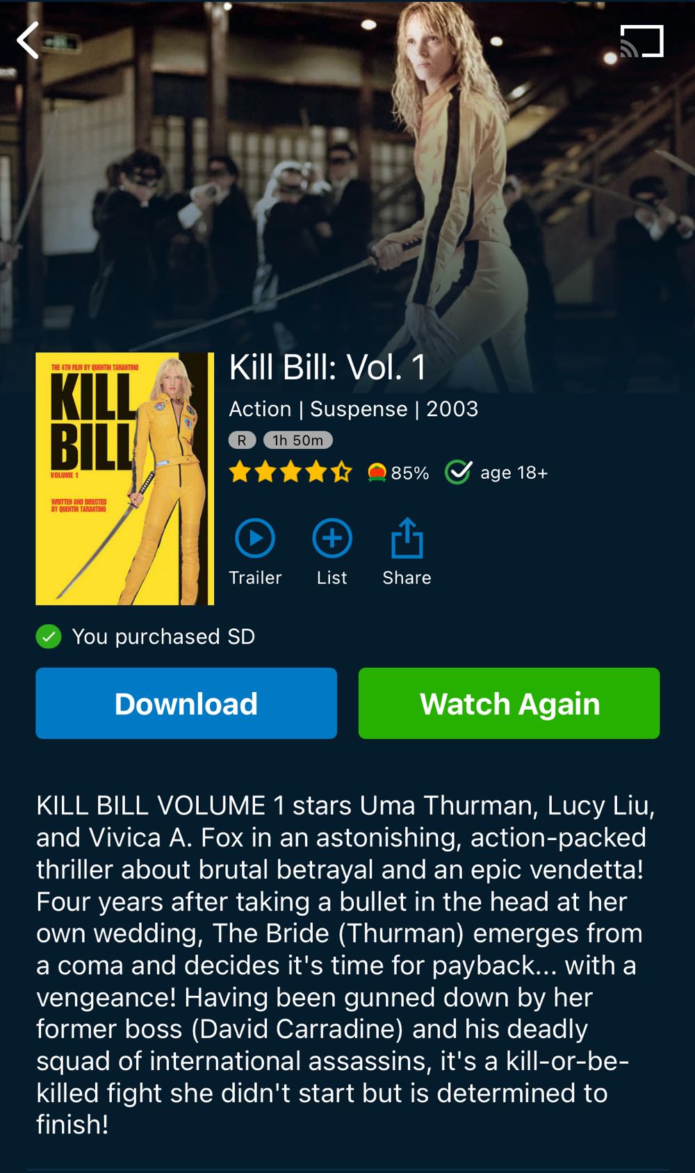 Kill Bill: Vol. 1 Fandango at Home movie collectible [Barcode 5201610113110] - Main Image 2