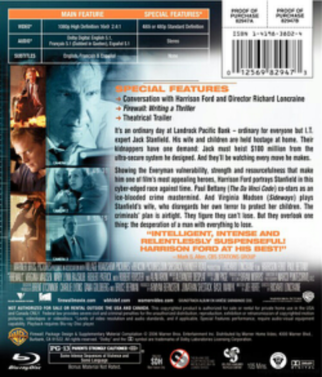 Firewall Blu-ray movie collectible [Barcode 012569829473] - Main Image 2