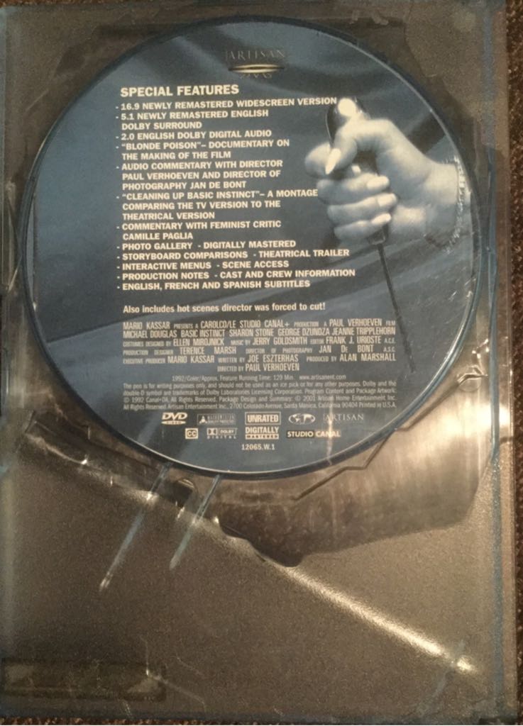 Basic Instinct DVD movie collectible [Barcode 012236120650] - Main Image 2