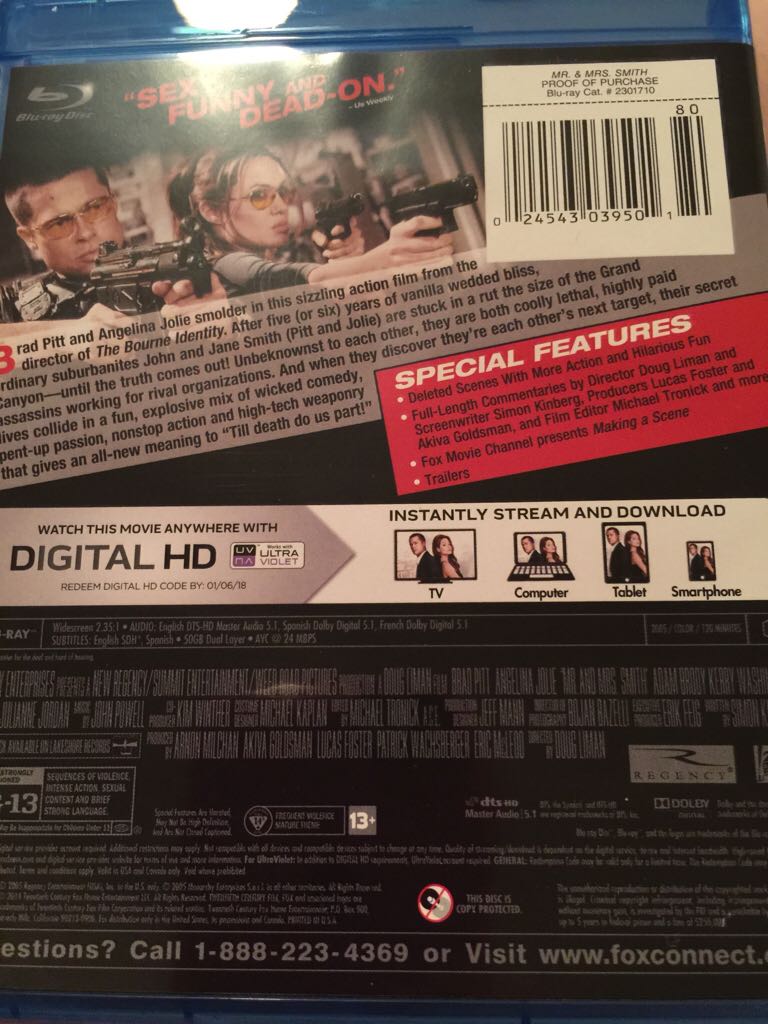 Mr. & Mrs. Smith Blu-ray movie collectible [Barcode 024543039501] - Main Image 2