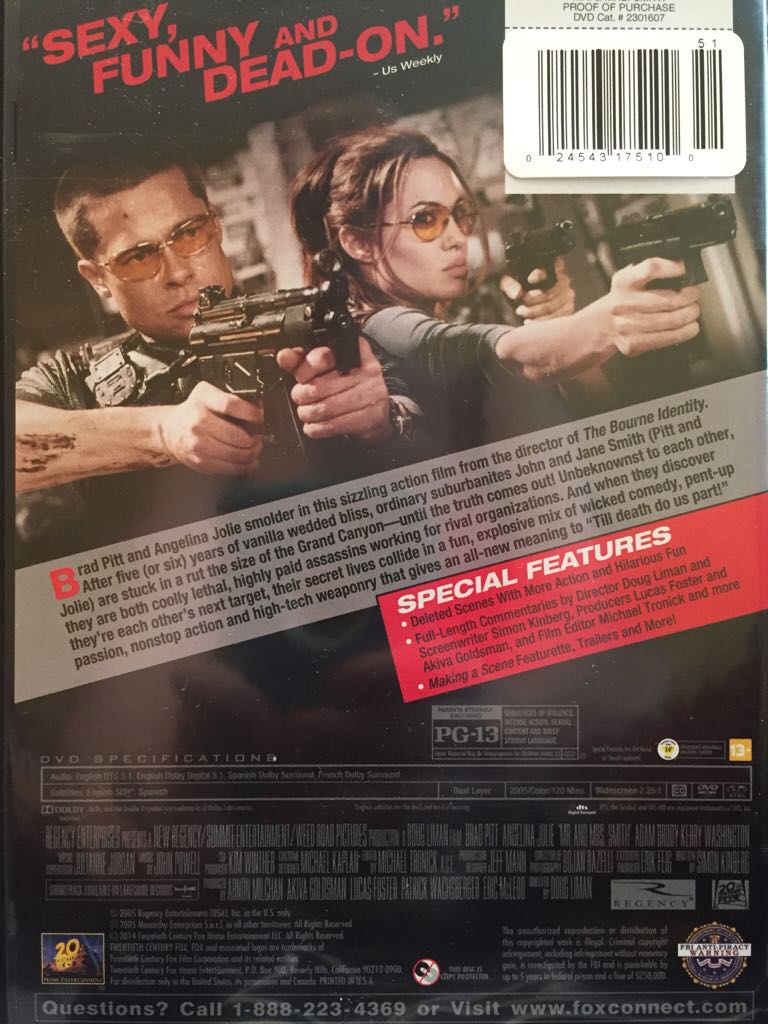 Mr. & Mrs. Smith DVD movie collectible [Barcode 024543175100] - Main Image 2