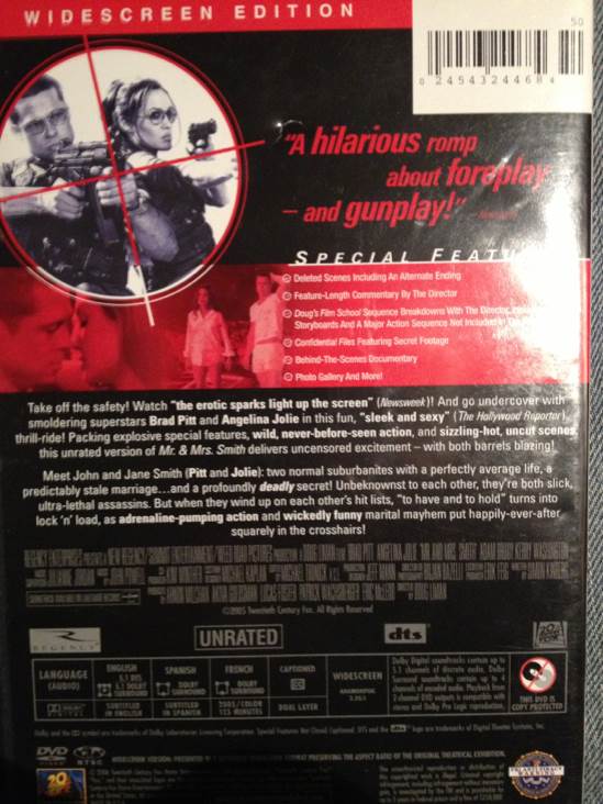 Mr. & Mrs. Smith DVD movie collectible [Barcode 024543244684] - Main Image 2