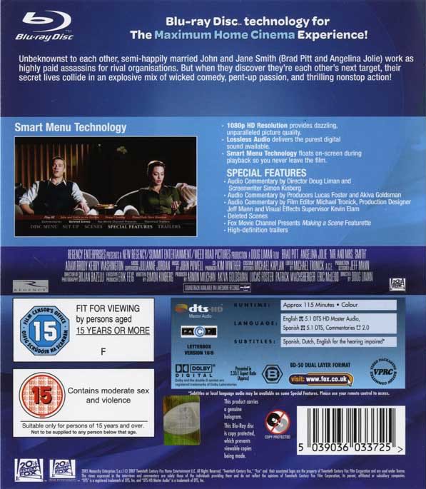 Mr. & Mrs. Smith Blu-ray movie collectible [Barcode 024543790952] - Main Image 2