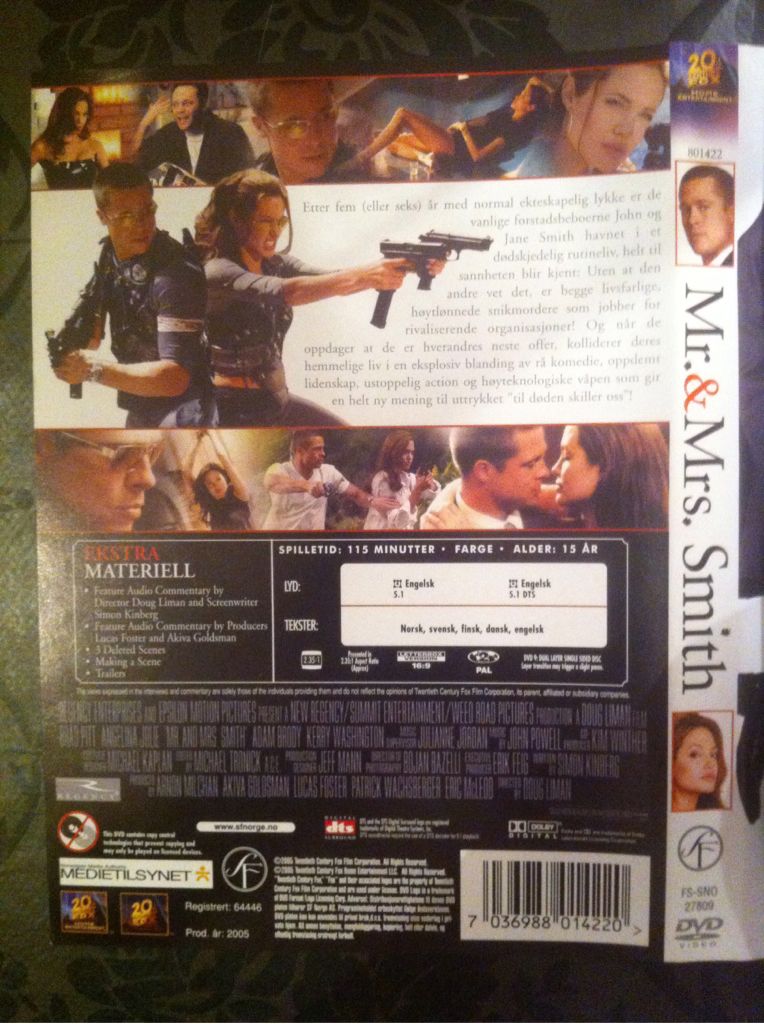 Mr. & Mrs. Smith DVD movie collectible [Barcode 7036988014220] - Main Image 2
