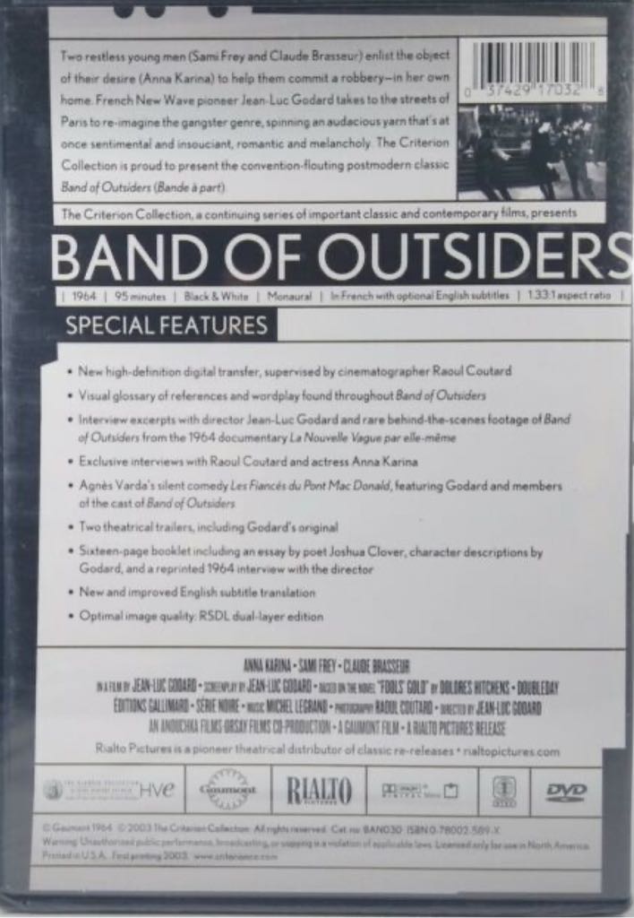 Band Of Outsiders (The Criterion Collection) DVD movie collectible [Barcode 031429770328] - Main Image 2