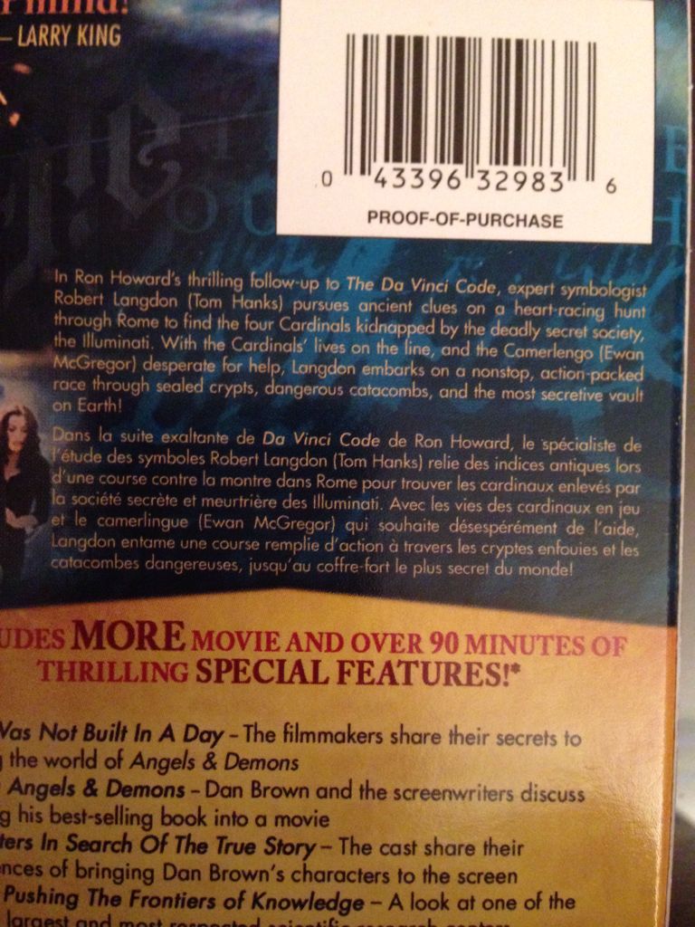 Angels & Demons DVD movie collectible [Barcode 043396329836] - Main Image 2
