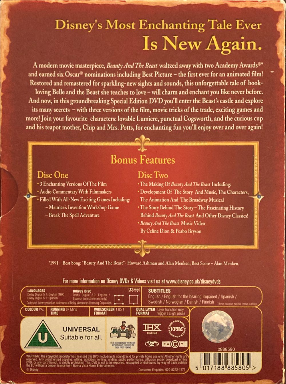 Beauty and The Beast DVD movie collectible [Barcode 5017188885805] - Main Image 2