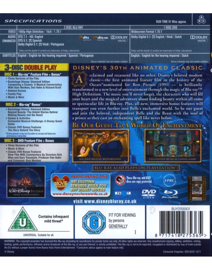 Beauty and the Beast Blu-ray movie collectible [Barcode 8717418432195] - Main Image 2