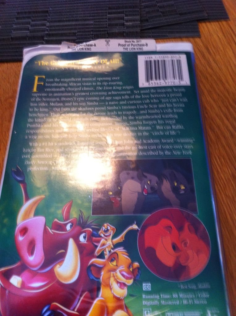 The Lion King VHS movie collectible [Barcode 765362977031] - Main Image 2