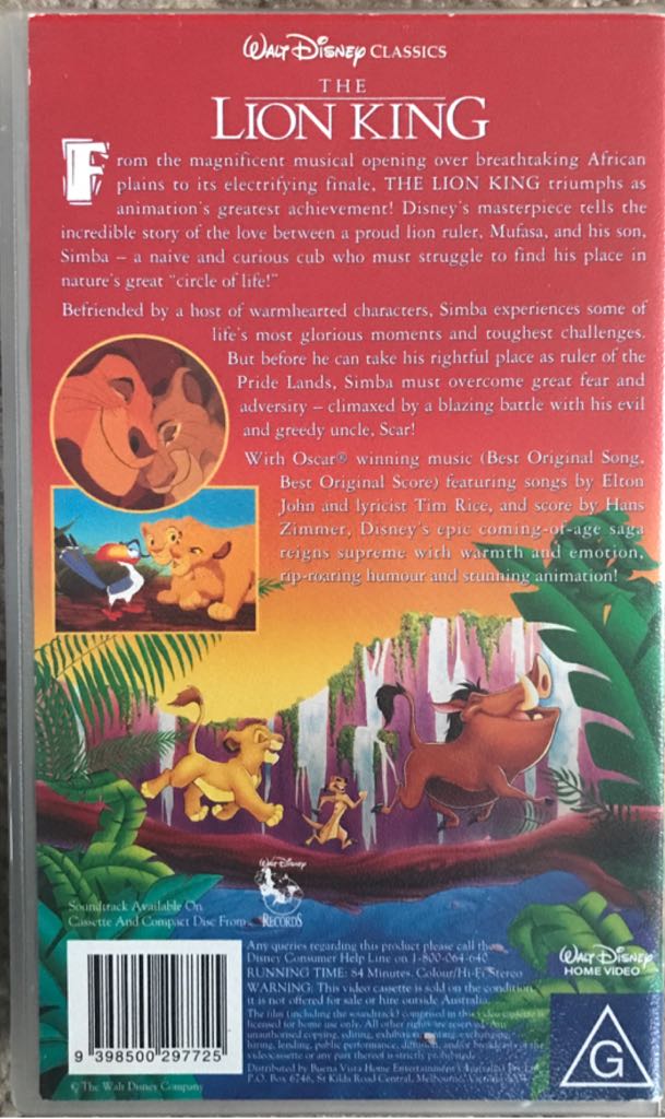 The Lion King VHS movie collectible [Barcode 9398500297725] - Main Image 2
