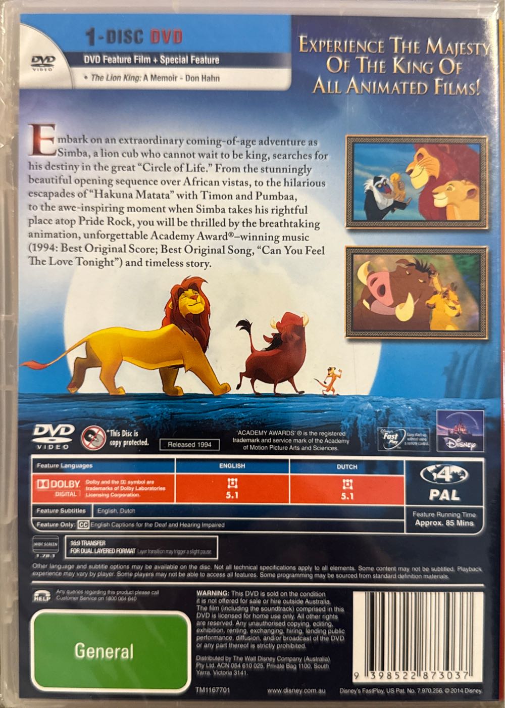 The Lion King DVD movie collectible [Barcode 9398522873037] - Main Image 2