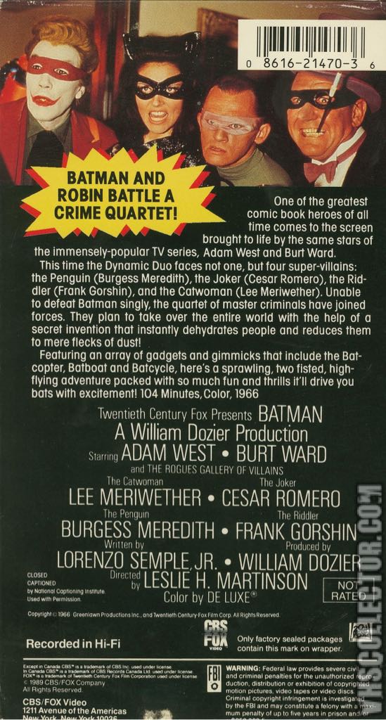 Batman: The Movie VHS movie collectible [Barcode 086162147036] - Main Image 2