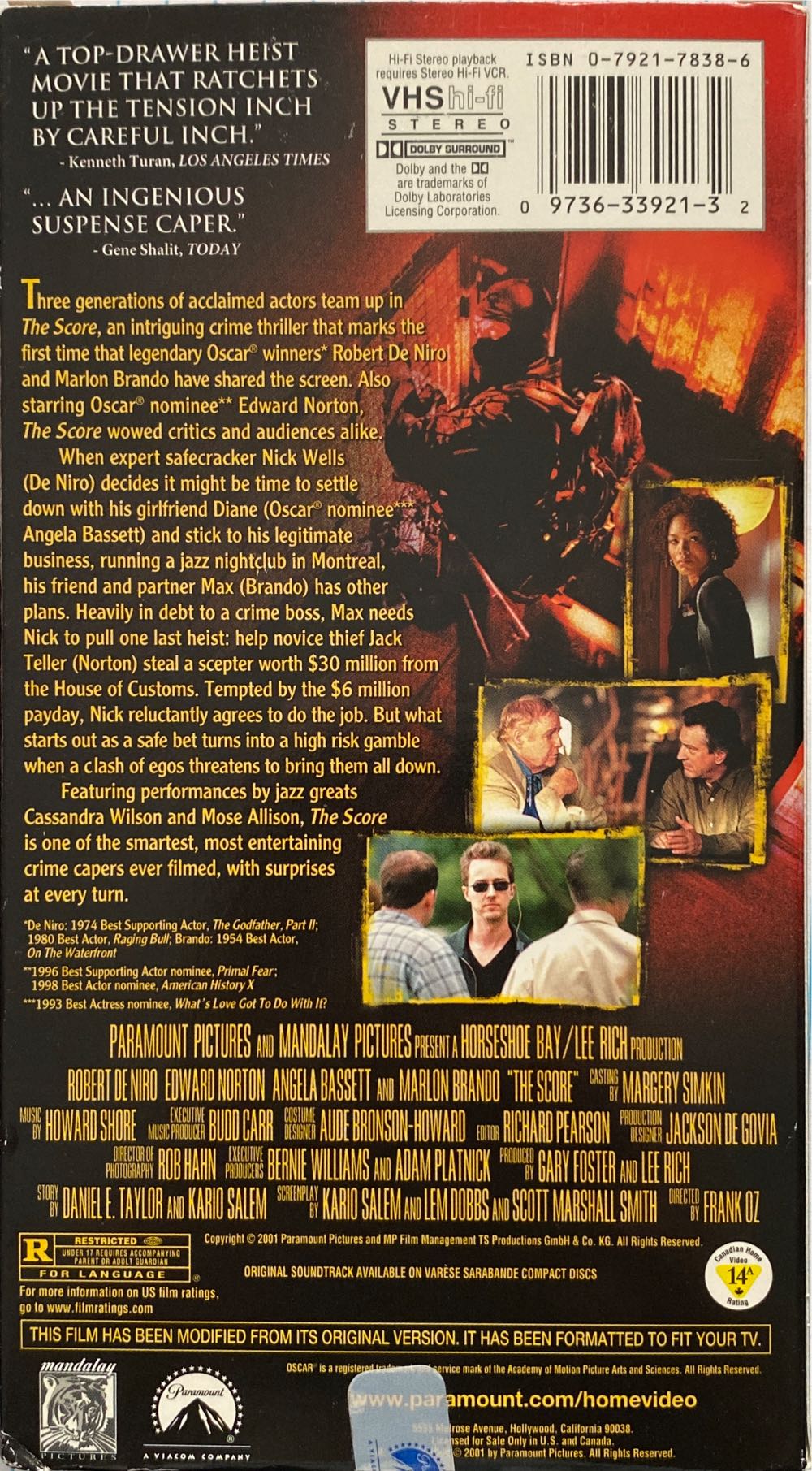 The Score VHS movie collectible [Barcode 097363392132] - Main Image 2