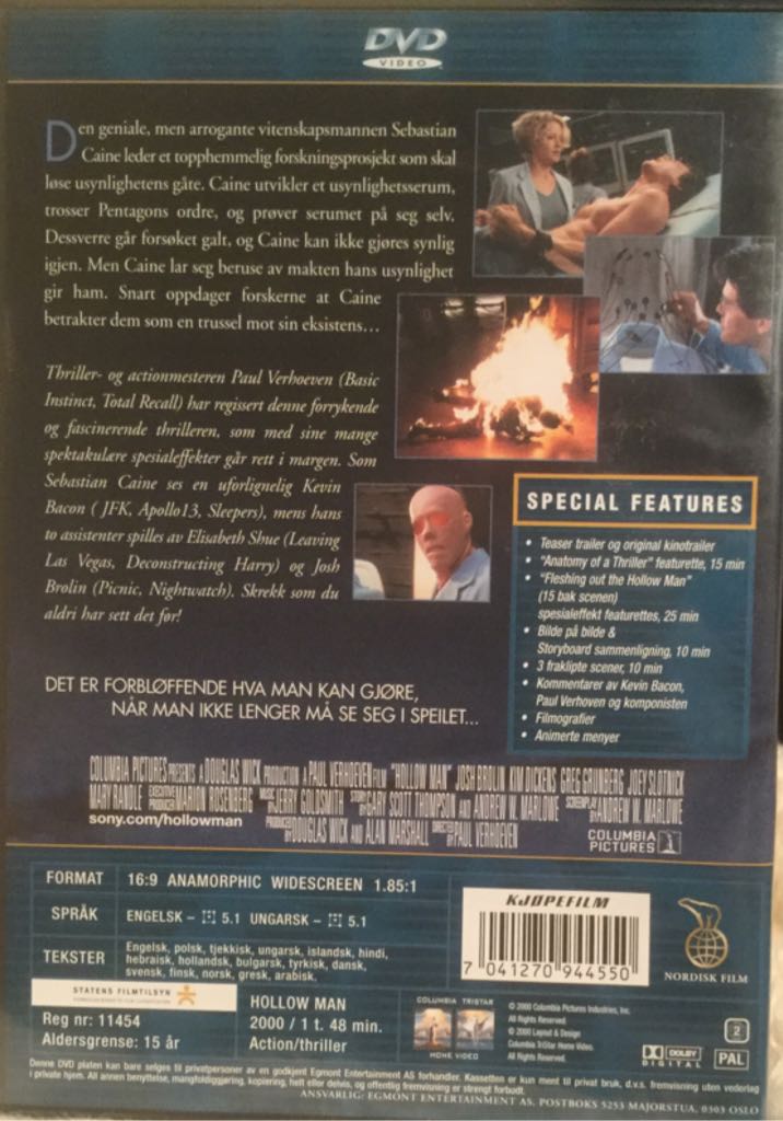 Hollow Man Blu-ray movie collectible [Barcode 7041270944550] - Main Image 2