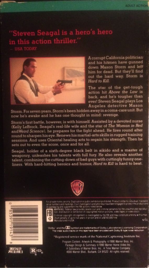 Hard to Kill VHS movie collectible [Barcode 085391191438] - Main Image 2