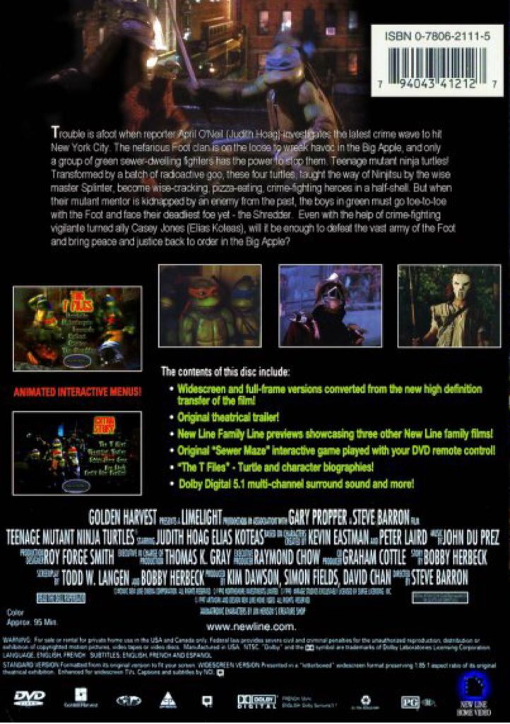 Teenage Mutant Ninja Turtles 1 The Movie(DVD) DVD movie collectible [Barcode 5032438509676] - Main Image 2