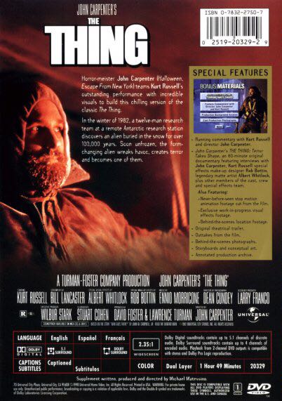 The Thing Blu-ray movie collectible [Barcode 02519203292] - Main Image 2