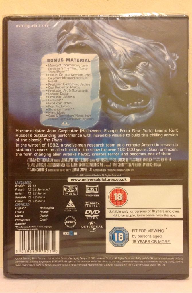 The Thing DVD movie collectible [Barcode 5900058105038] - Main Image 2