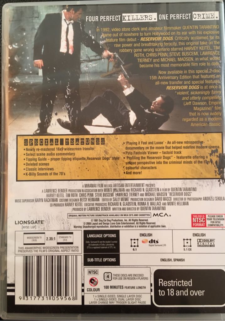 Reservoir Dogs DVD movie collectible [Barcode 201200097948] - Main Image 2