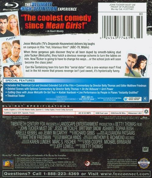 John Tucker Must Die Blu-ray movie collectible [Barcode 024543774815] - Main Image 2