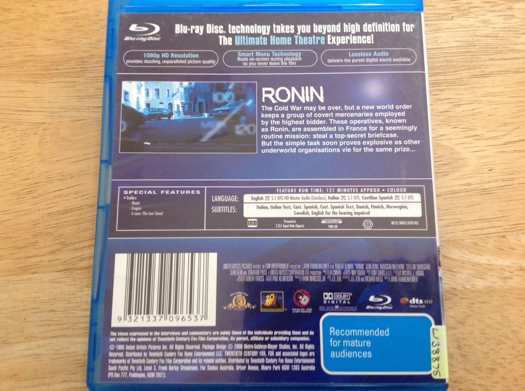 Ronin Blu-ray movie collectible [Barcode 9321337096537] - Main Image 2