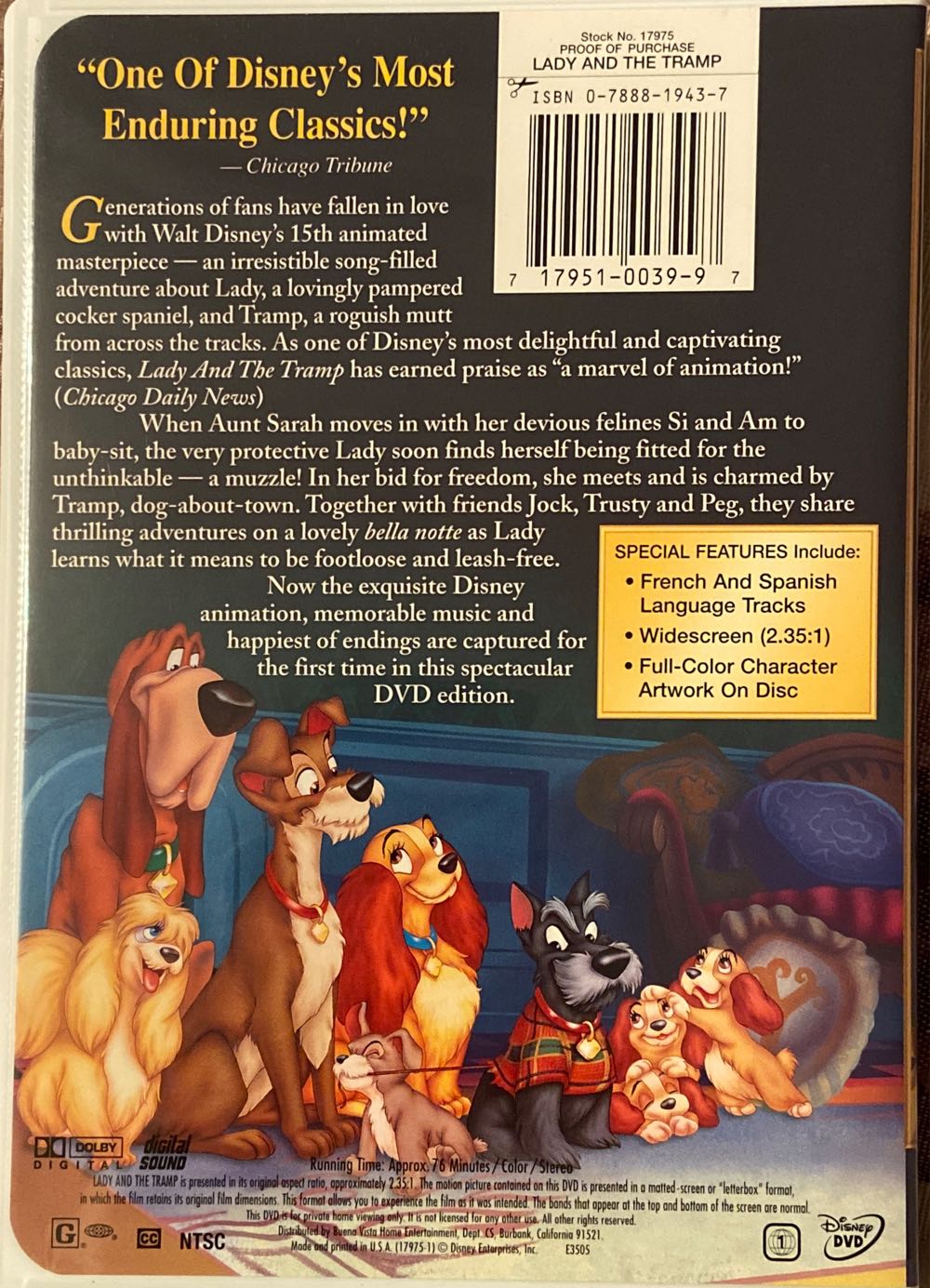 Lady And The Tramp DVD movie collectible [Barcode 717951003997] - Main Image 3